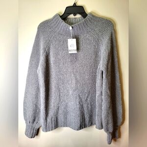 NWT Mudpie small gray mock neck bishop sleeves